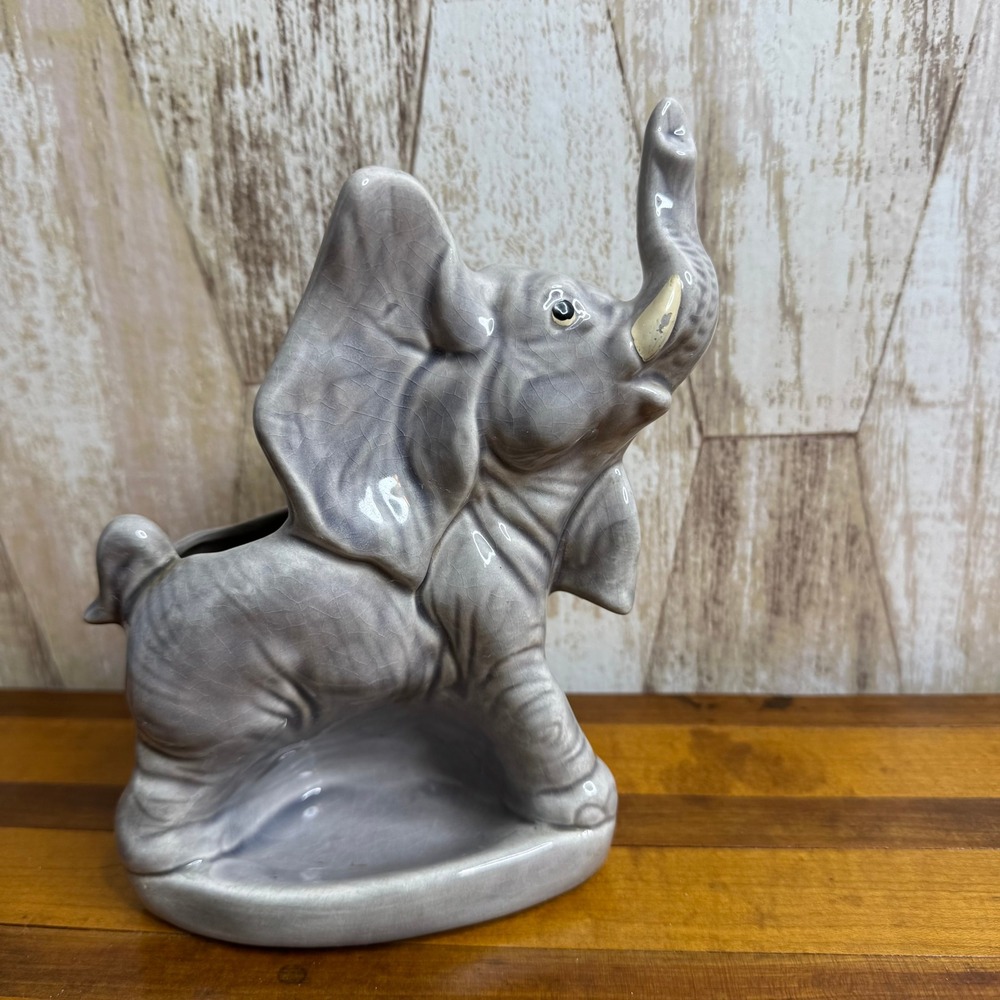 Vintage Ceramic Elephant Planter Holder Figurine 1959 Mid Century Decor‎
